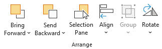 Screenshot that shows the Arrange group.