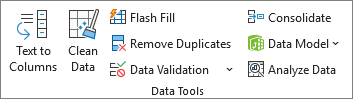 Screenshot that shows Data Tools group on the Data tab.
