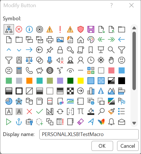 Screenhot that shows the Modify Button dialog box.