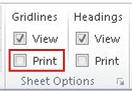 Sheet Options group on the Page Layout tab.