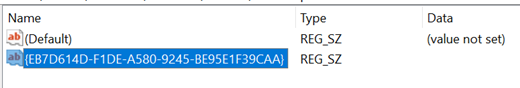 Screenshot of Product Code added to the registry