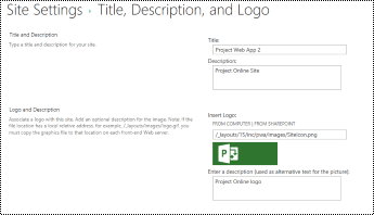 Site description and site logo alttext in Project Online