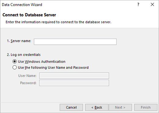 Screenshot of the Data Connection Wizard screen.