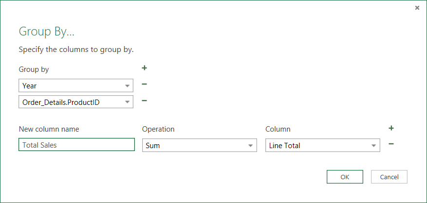 Screenshot that shows Group By Dialog Box for Aggregate Operations.