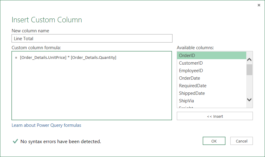 Screenshot that shows Calculate the line total for each Order_Details row.