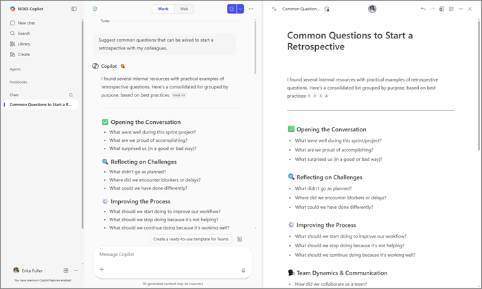Side-by-side view of Copilot Chat and Copilot Pages in the Microsoft Copilot app.