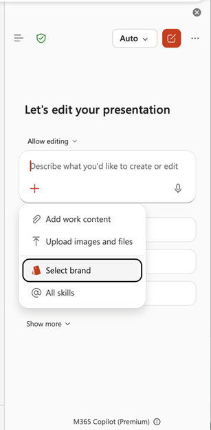Screenshot that shows selecting Brand entrypoint in PowerPoint.