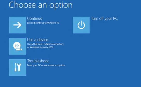 Screenshot of Windows Recovery Environment (WinRE). 