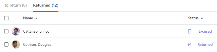 Screenshot of excused status.