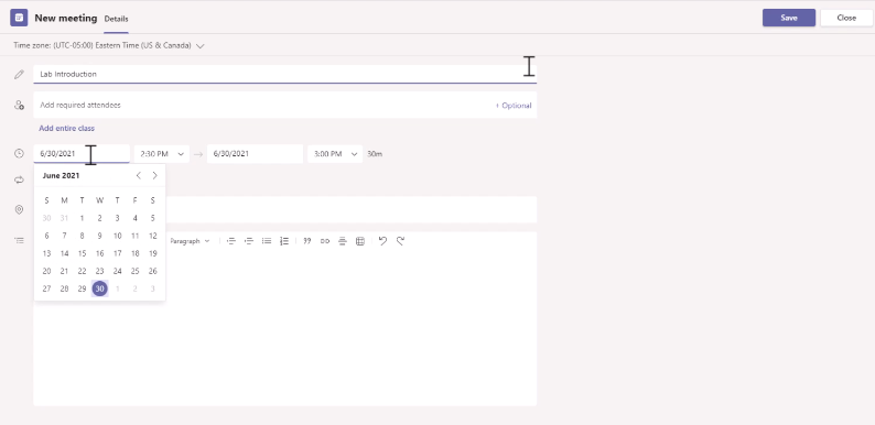 Screenshot of calendar.