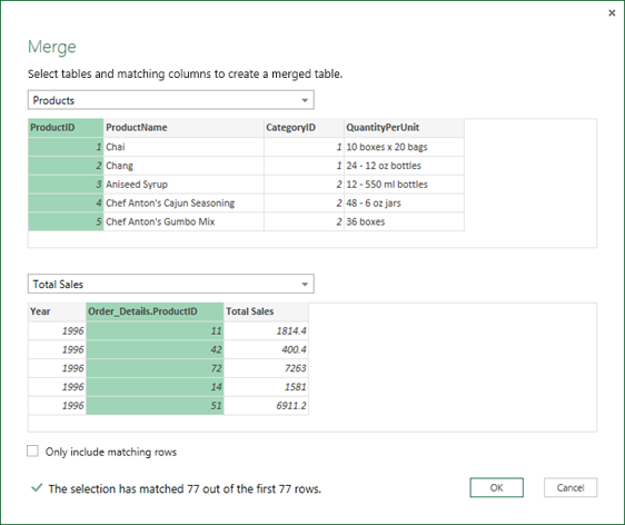 Screenshot that shows Merge dialog box.