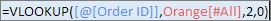 Screenshot of a completed VLOOKUP formula.