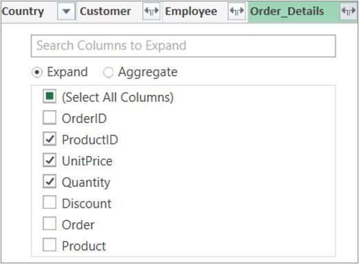 Screenshot that shows Expand the Order_Details Table link.