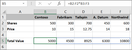 Screenshot that shows an example of array formula calculating multiple results.