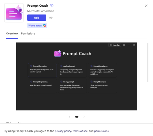 Screenshot of an app showing more detail and the option to add it to Microsoft Copilot.