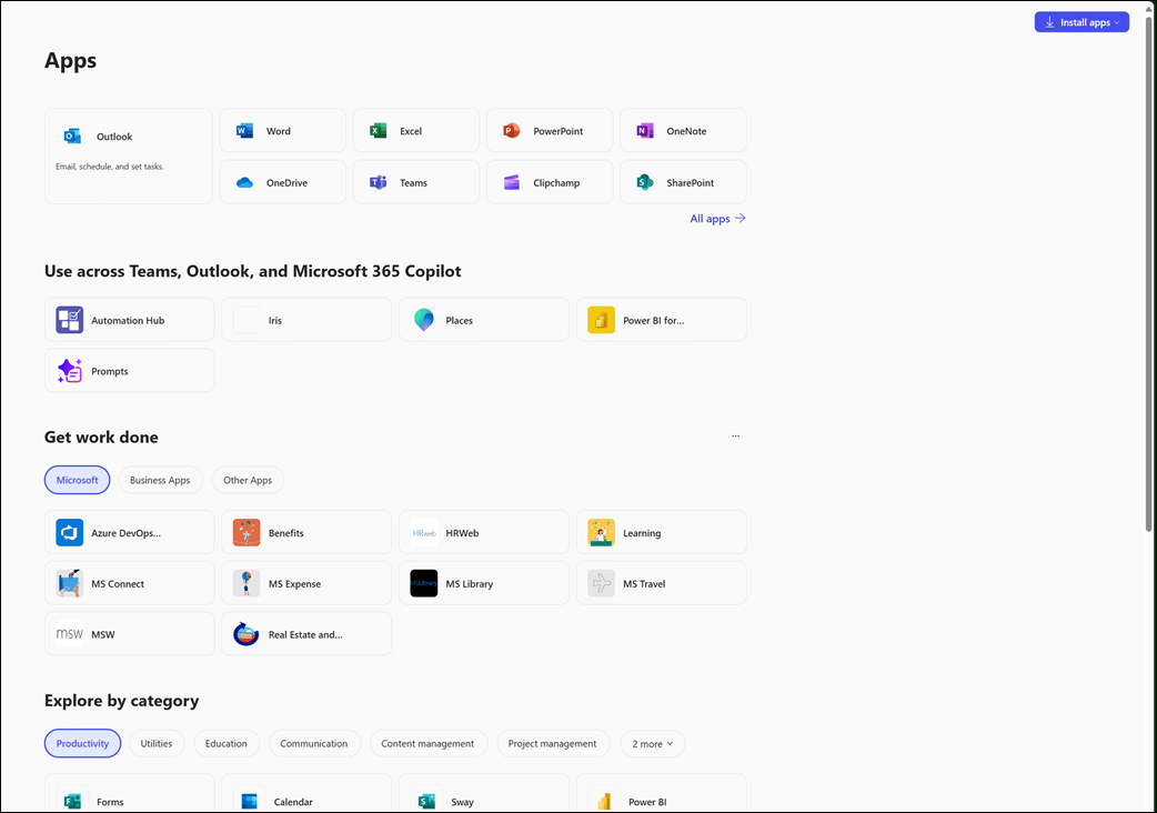 The Apps module in the Microsoft Copilot app.
