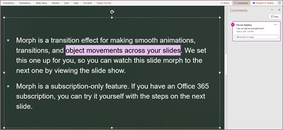 Screenshot showing Text-anchored comment on slide