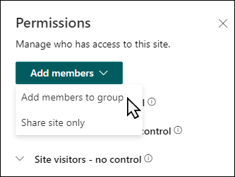 Add members button showing a drop-down list.