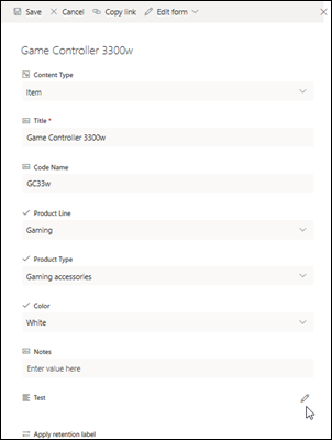 Rich text editor Edit window showing formatting toolbar after clicking the Pencil icon on a SharePoint list item