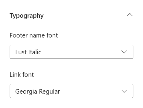 Site footer Typography section in Change the look with font package list for footer name and link text