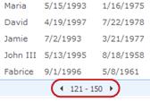 SharePoint list showing paged display of items with back and next navigation controls when item count exceeds the limit