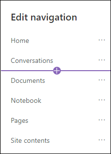 Add dialog box for a team site navigation menu with the link option selected