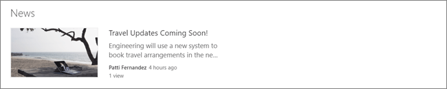 SharePoint News web part view for a user with no matching audience showing only the one non-targeted post