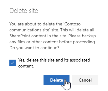 If youre sure you want to delete the site, click Delete