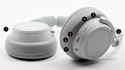 Image explaining the different buttons on the Surface Headphones.