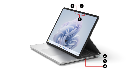 Screenshot showing where to find features on Surface Laptop Studio 2.