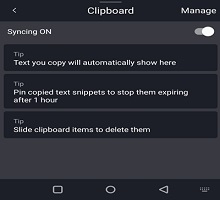 Screenshot of the Clipboard in Microsoft SwiftKey keyboard.