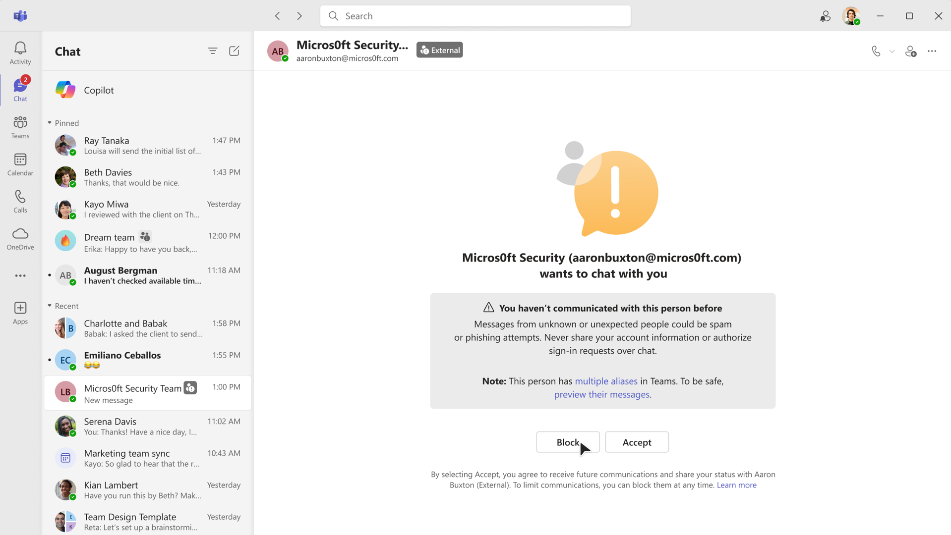Screenshot of blocking user from chat request.