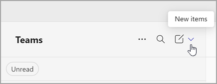 Screenshot of the option to select new items from the separate view. Its on the right, above the list of teams and channels.