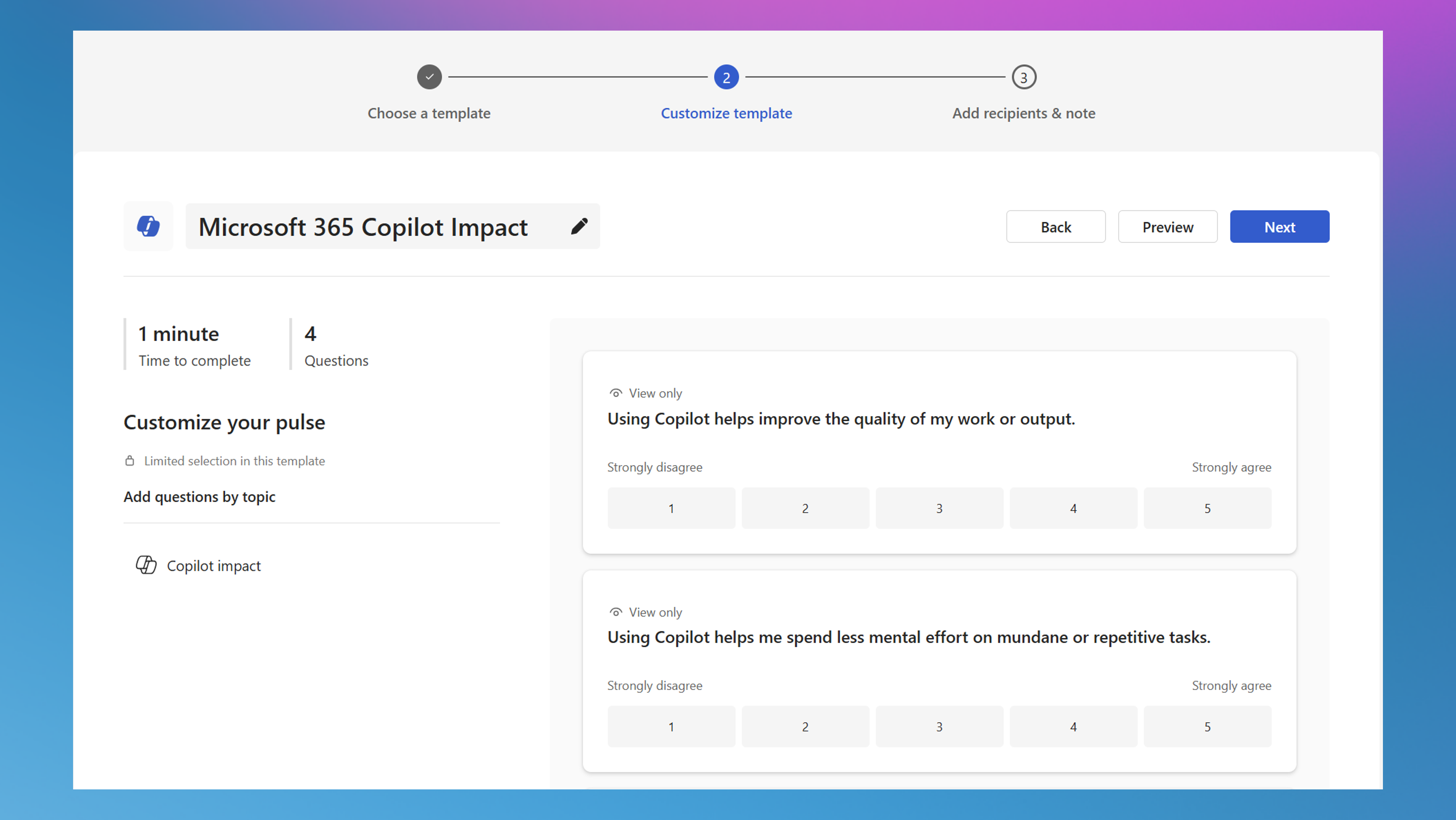 Screenshot of Microsoft Copilot survey in Viva Pulse