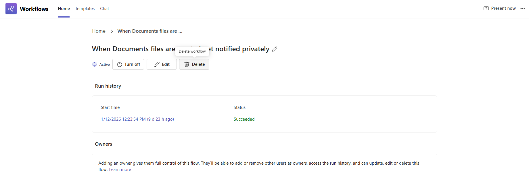 Delete workflow from details page