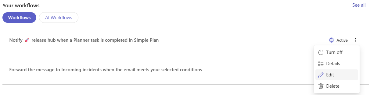 Edit workflow from home page