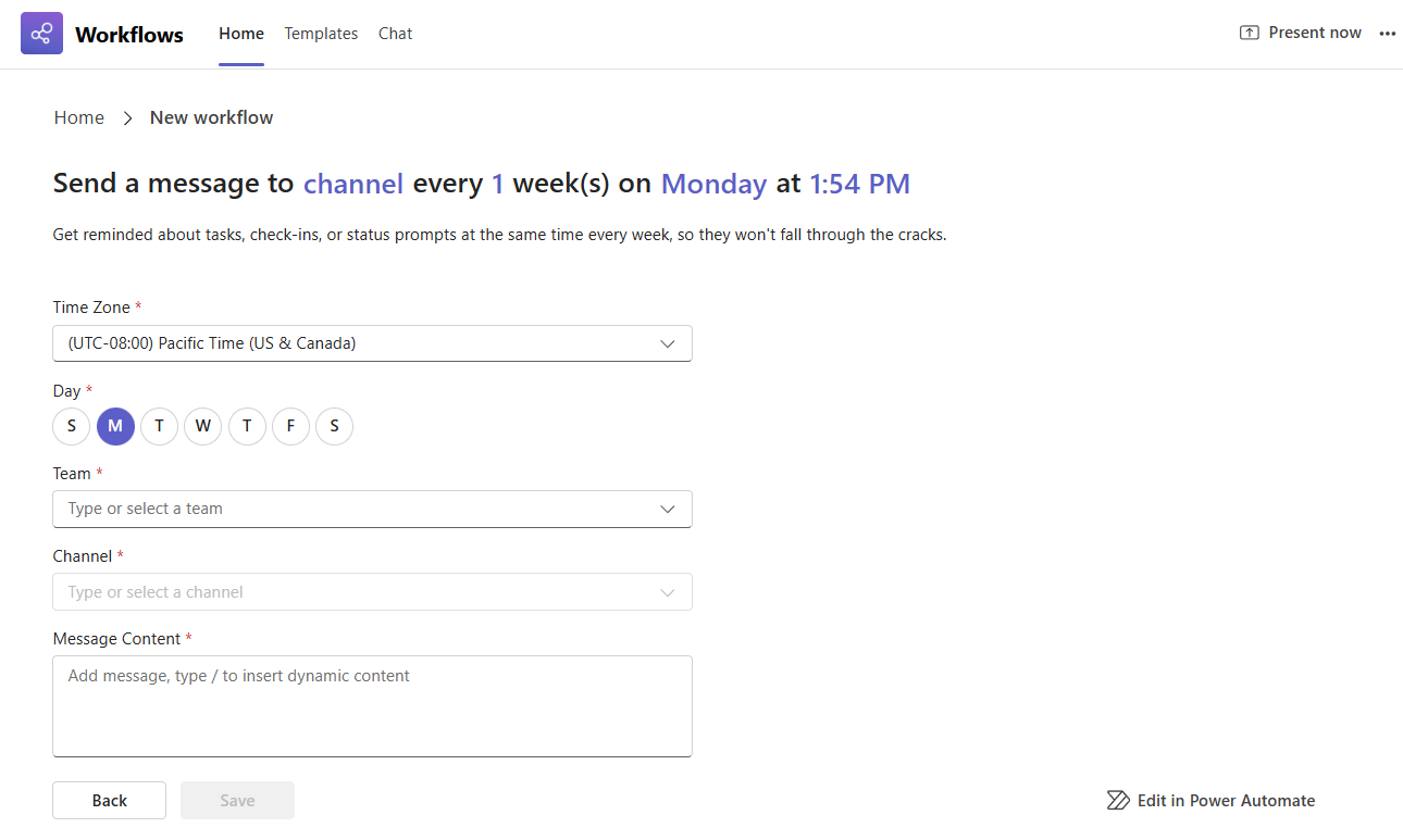 Template Automate messages and updates