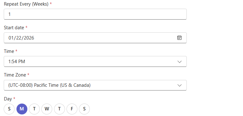 Trigger - Choose the schedule for the workflow