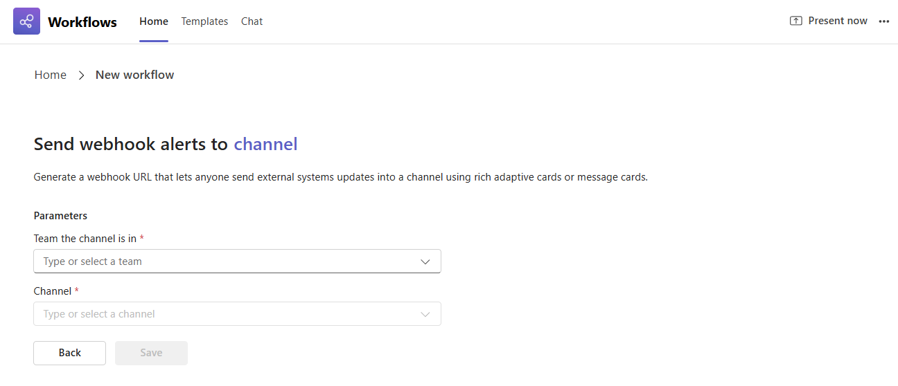 Webhook template for sending to a channel
