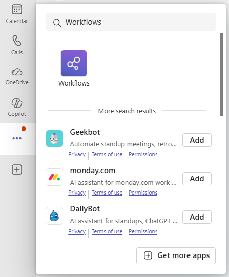 Workflows in view more apps